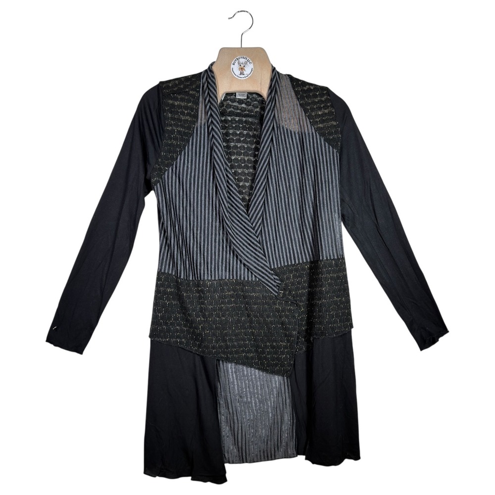 BKE Striped Scarf Front Long Cardigan Duster Black Gray‎ Metallic Knit S